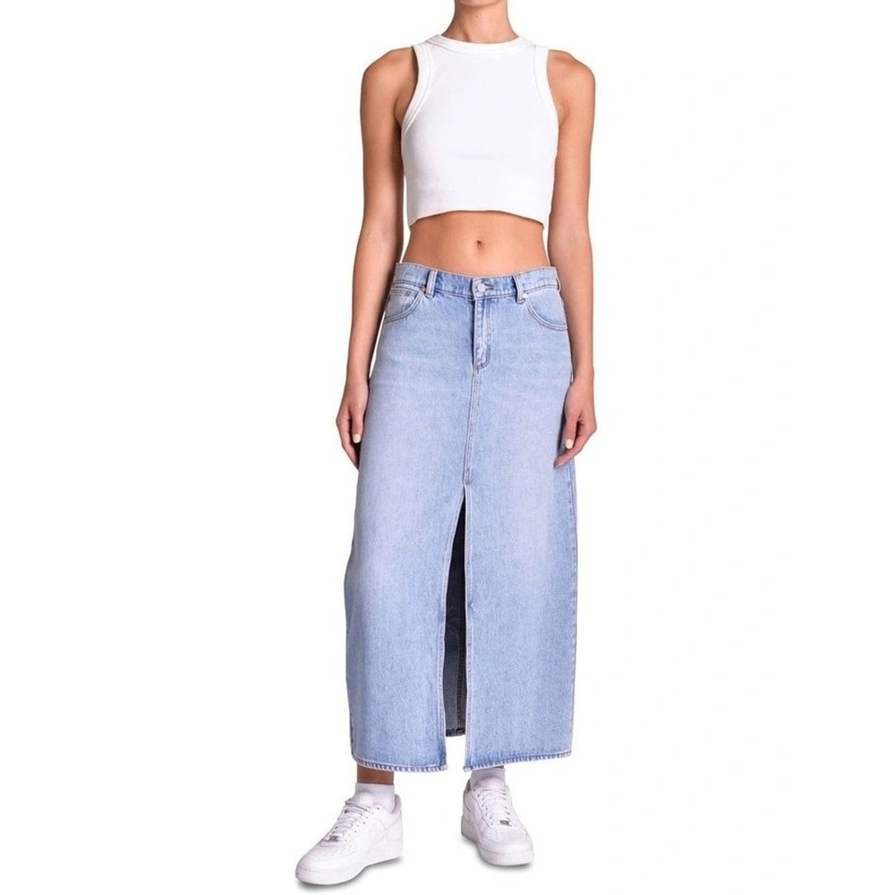 NWT Abrand Jeans 99 Low Maxi Skirt Sylvie Distressed Light Denim Women's Size 28